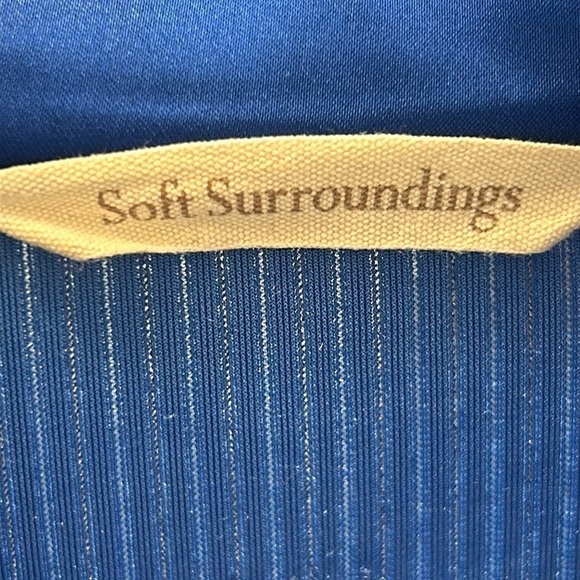 LUX SOFT SURROUNDINGS BLUE VELVET Thin Metallic Stripes Long Sleeve Shirt - Picture 4 of 11